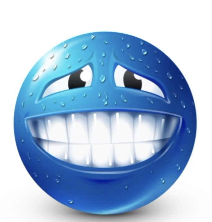 a blue smiley face with white teeth