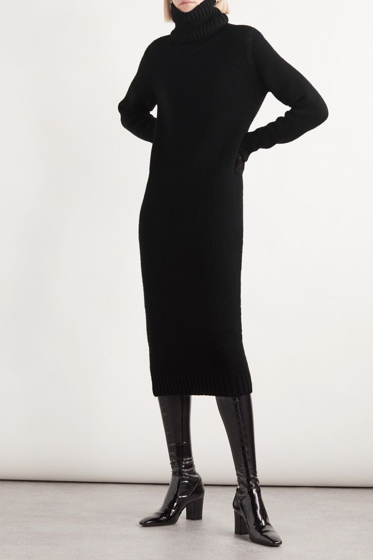 Cozy, chic and versatile, SAINT LAURENT's dress is one you'll wear all winter long. It's made from soft wool and has a ribbed turtleneck, relaxed fit and midi hem. Style it with tights and ankle boots, or opt for bare legs and sneakers when the temperatures start to warm up a bit. Turtle Neck Dress Outfit, Saint Laurent Dress, Turtleneck Midi Dress, Turtleneck Dress, Wool Turtleneck, Ribbed Turtleneck, Matthew Williamson, Black Turtleneck, Clothes Designer