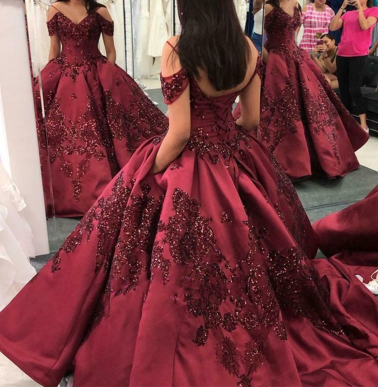 Burgundy Ball Gown Quinceanera Dresses Off Shoulder Sweet 16 Girls Pegeant Gown | eBay Dark Red Quinceanera Dresses, Burgundy Ball Gown, Burgundy Quinceanera Dresses, Quinceñera Dresses, Quinceanera Dresses Pink, Red Quinceanera Dresses, Quince Dress, Dress Off Shoulder, Burgundy Prom Dress