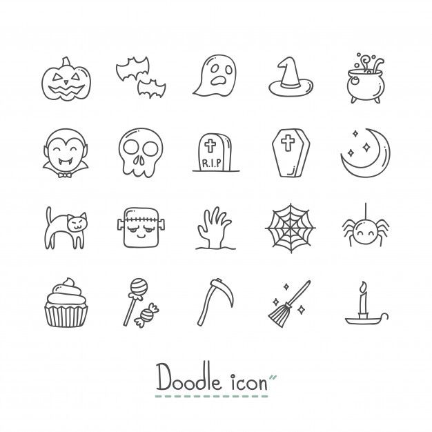 the doodle icon set includes halloween related items