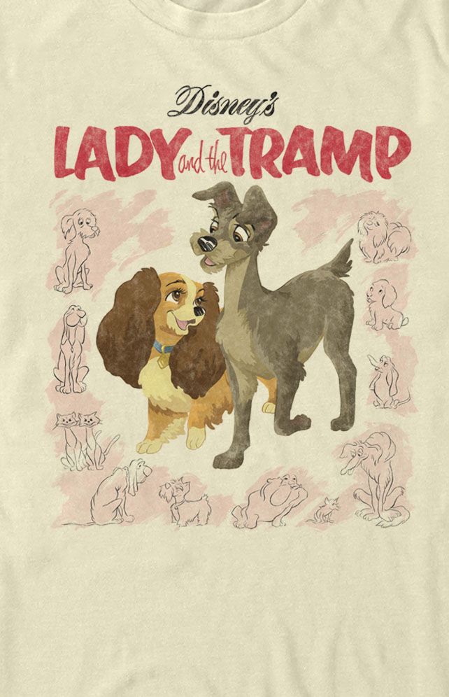 disney's lady and the tramp t - shirt with dogs drawn on it