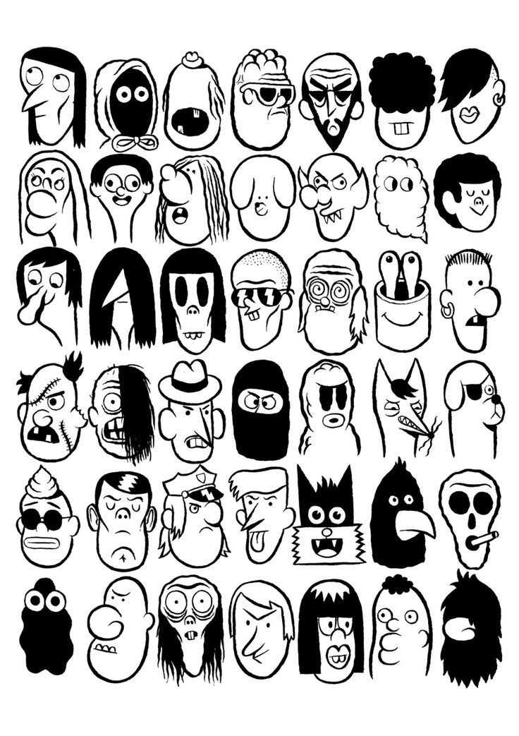 an image of various faces drawn in black and white