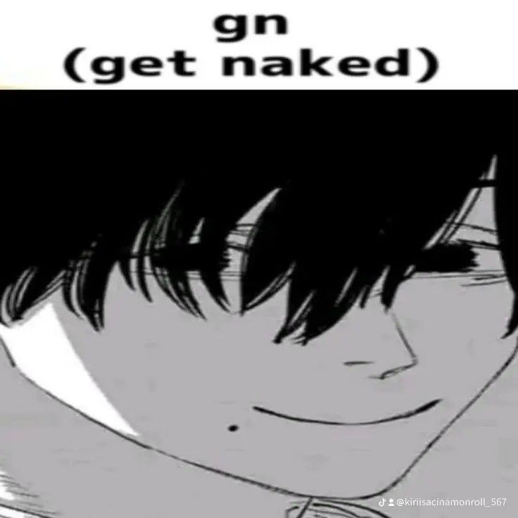 an anime character with the words gn get naked written on it's face