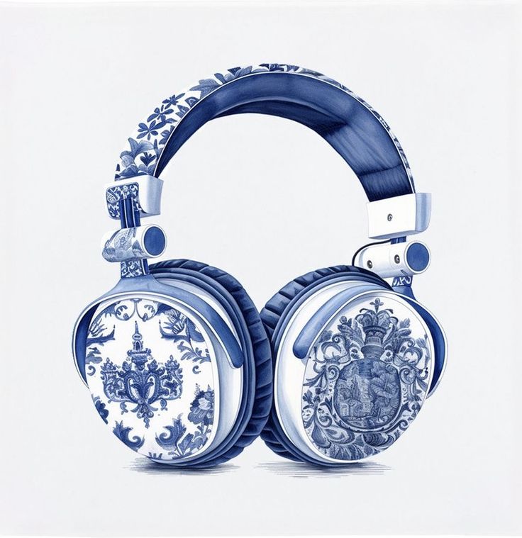 the headphones are decorated with blue and white designs