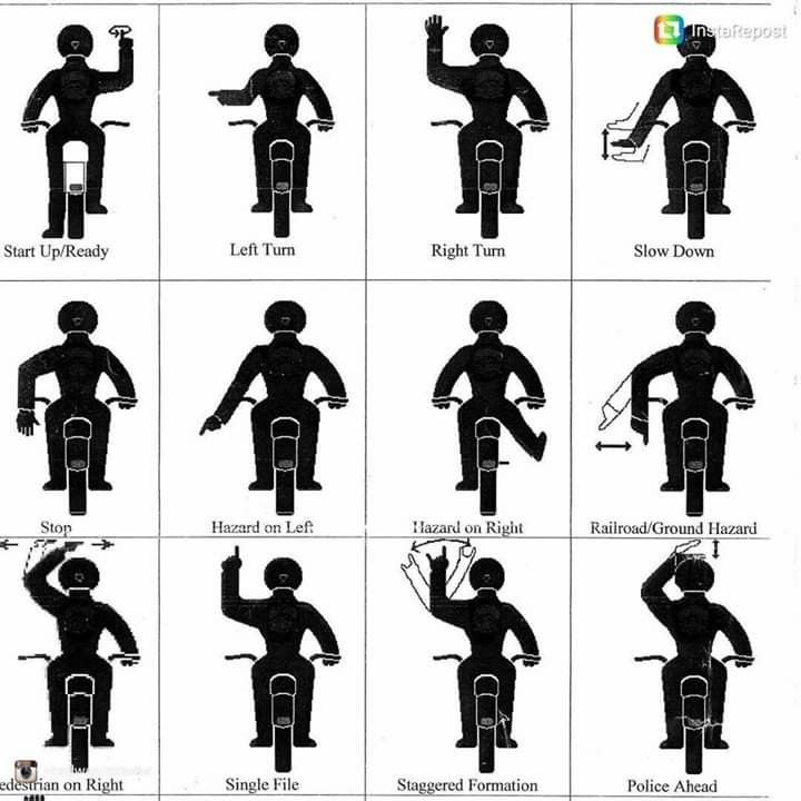 the instructions for how to ride a bike in different positions and directions, including hand signals