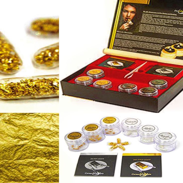 gold nuggets are shown in three different pictures and one is open to reveal the contents