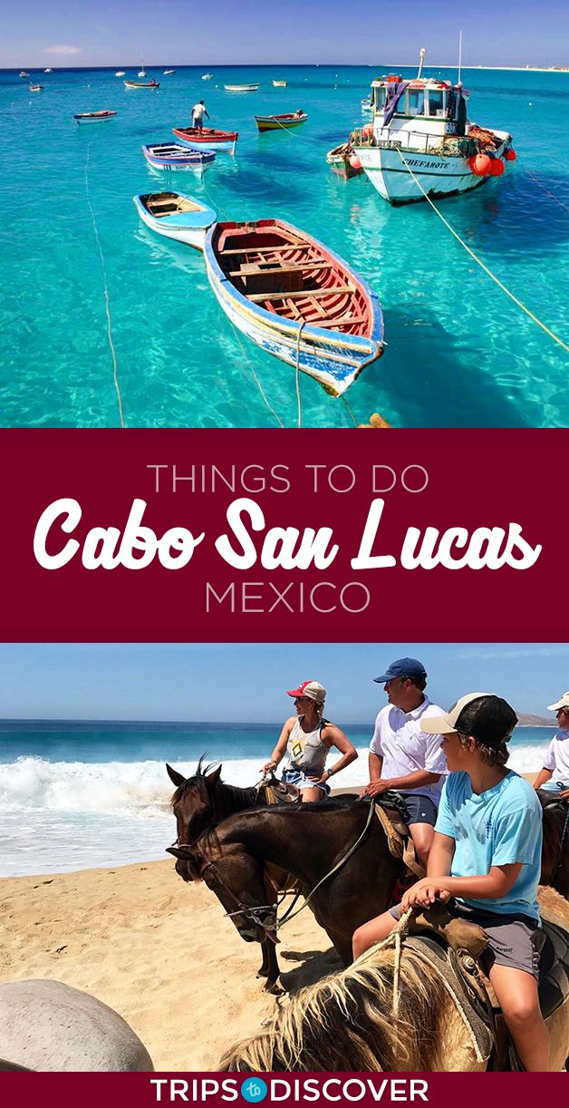 people riding horses on the beach with boats in the water and text that reads things to do cabo san lucas, mexico