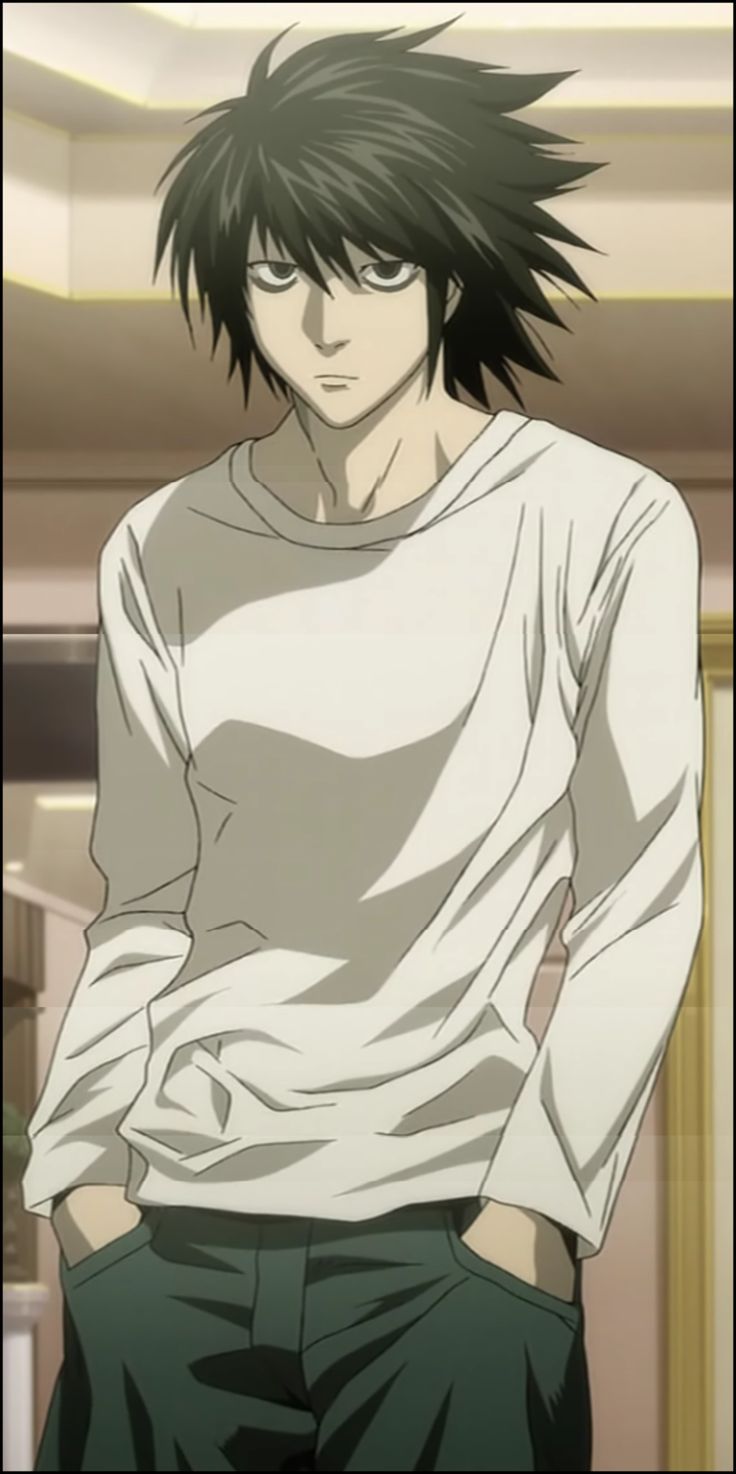 an anime character with black hair and white shirt