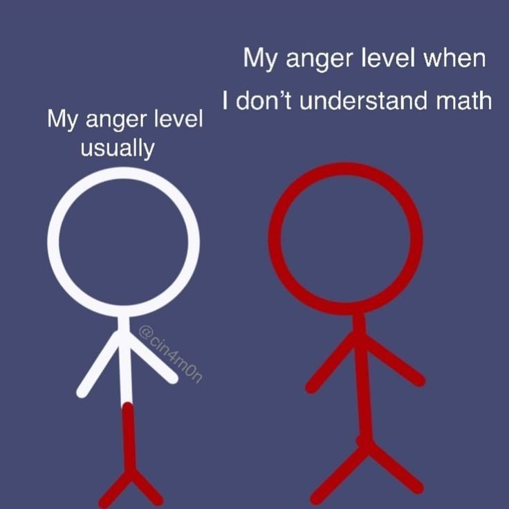 two red and white stick figures with the words, my anger level when i don't understand math usually