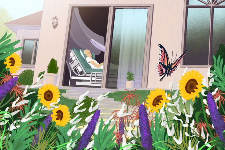 a painting of a person sitting in a chair on a porch surrounded by sunflowers