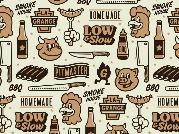 a pattern with different types of barbecue related items