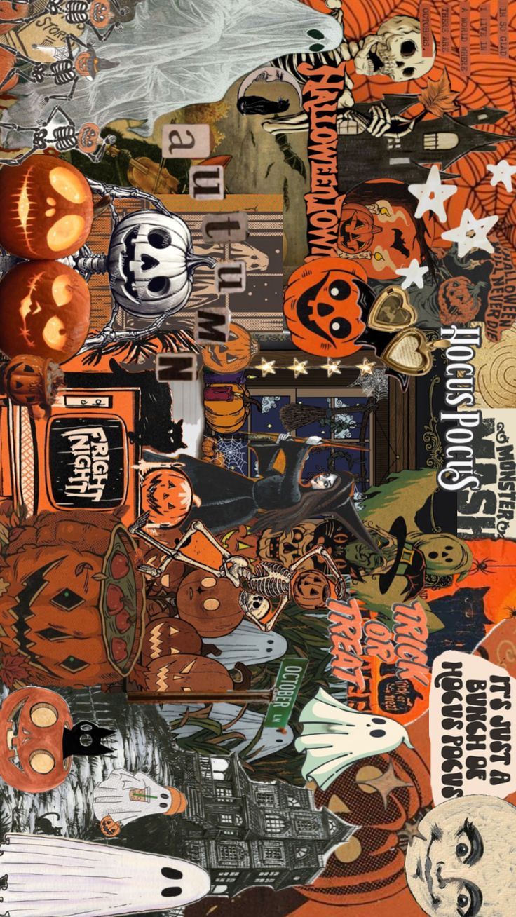 a collage of halloween themed items including pumpkins, jack - o'- lanterns and skulls