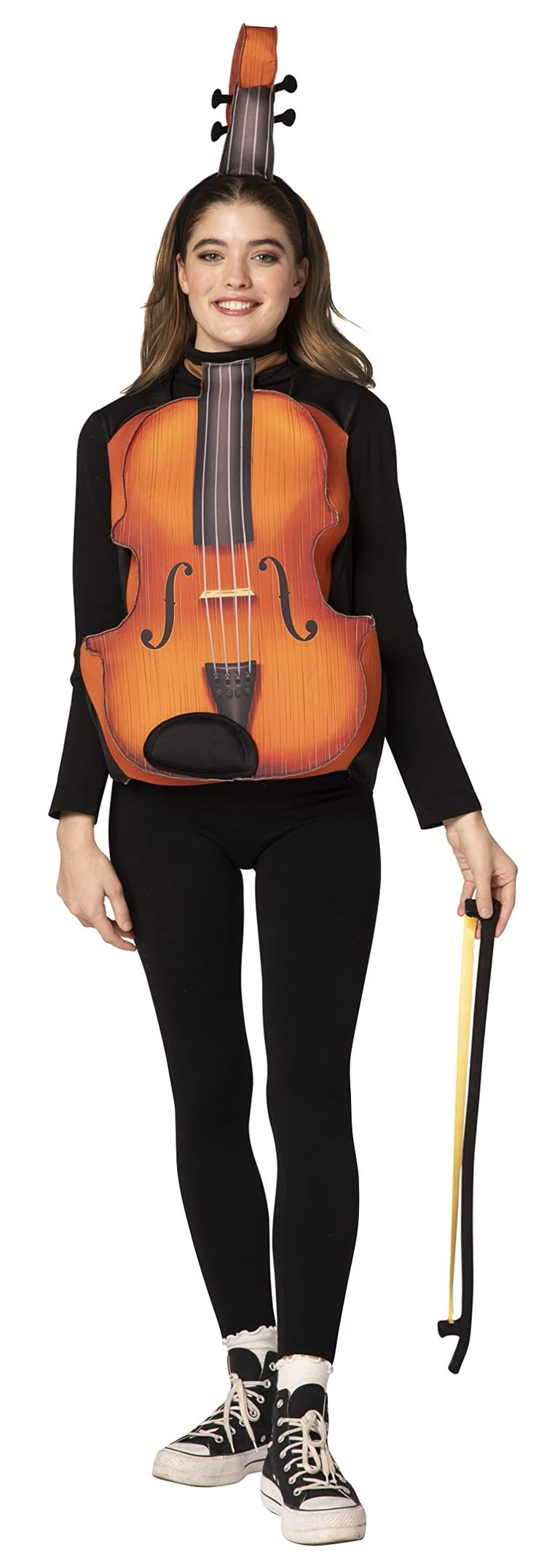 a girl in a costume that has a violin on it