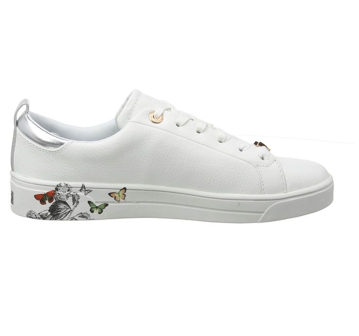 #tedbaker #ladiesfashionideas #shoes Ted Baker Sneakers, Ted Baker Shoes, Ted Baker London, Ladies Of London, White Trainers, Lace Up Heels, Butterfly Print, White Sneaker, Ted Baker