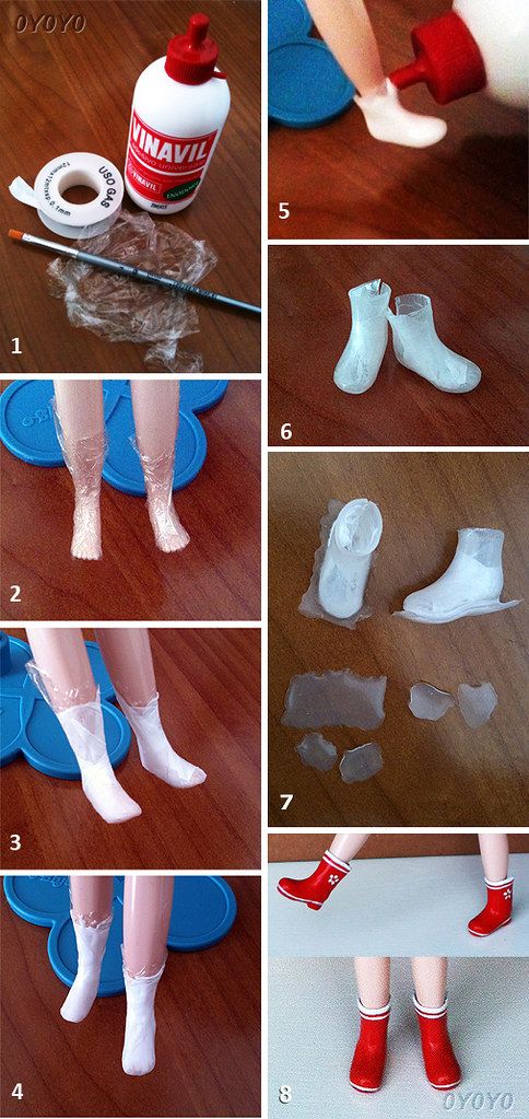 step by step instructions on how to make doll legs and feet with plastic glues