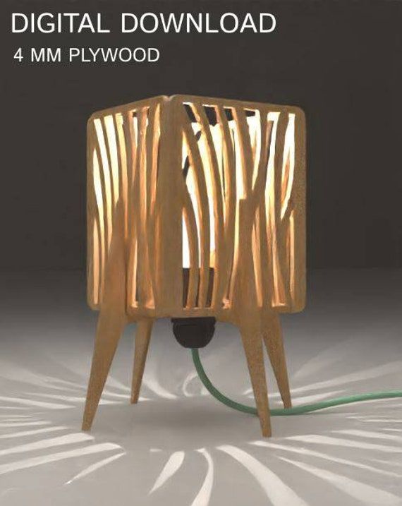 a wooden lamp that is on top of a white surface with the words digital download 4 mm plywood