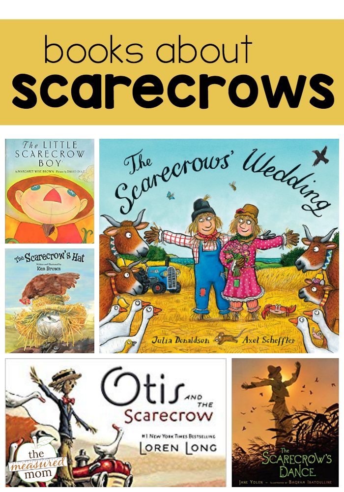 children's books about scarecrows with the title overlaying them in black and white