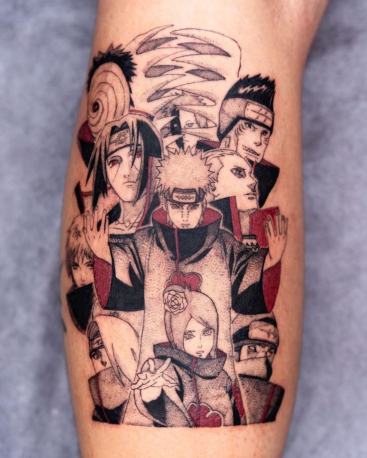 an image of some anime characters on the leg