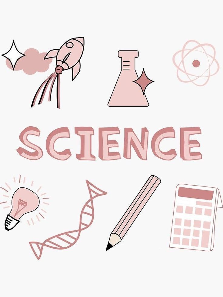 the word science is surrounded by doodles, pencils, and other things on a white background