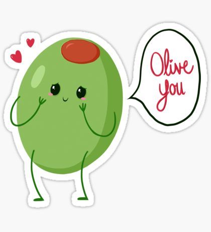 a sticker with the words olive you and an image of a cute green cartoon character