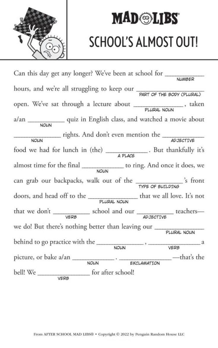 mad libs school's almost out worksheet