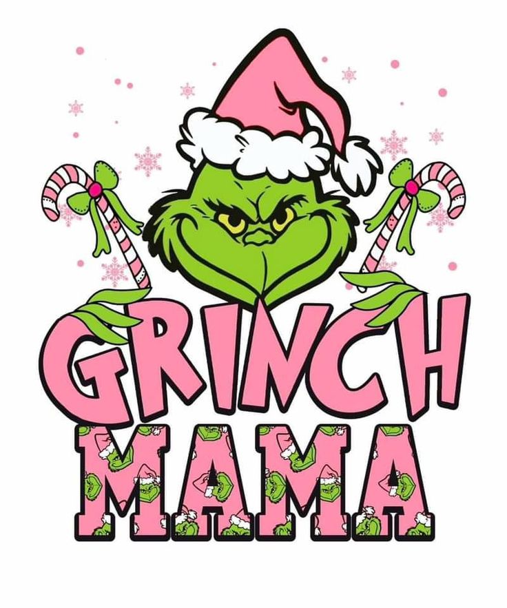 the grinch mama is wearing a santa hat and holding candy canes in her hands