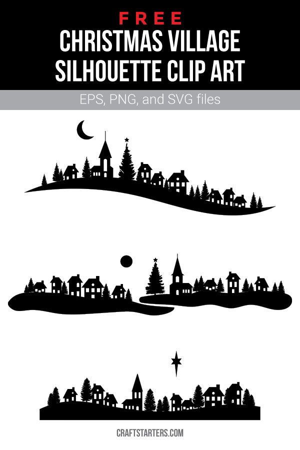 christmas village silhouette clip art with the text, free for use in your design projects