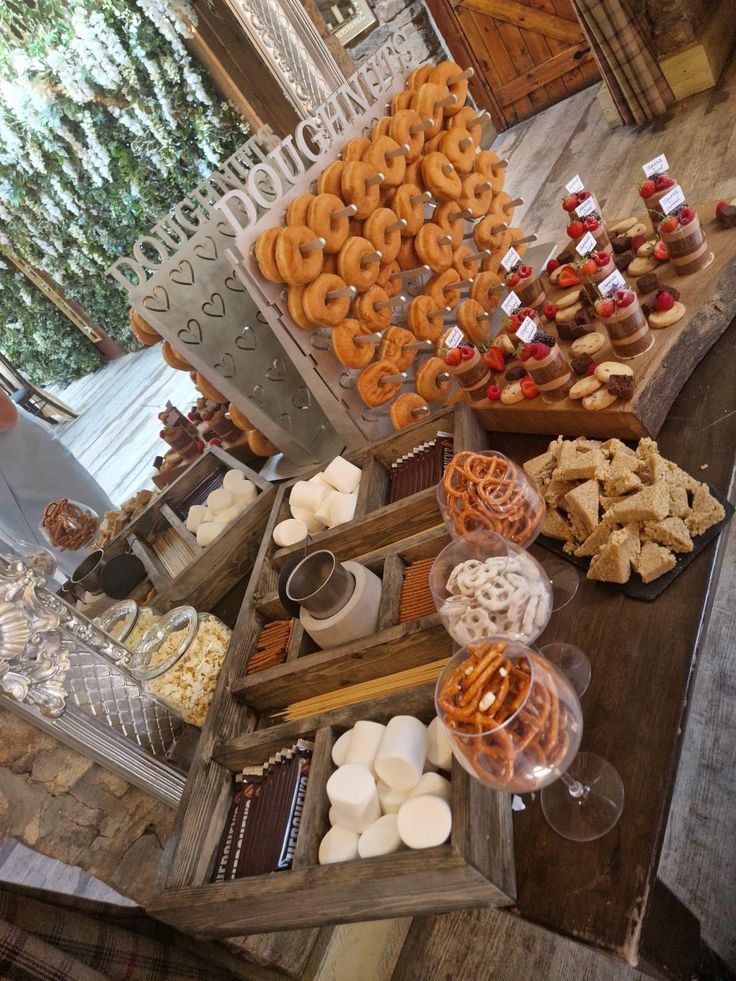 an assortment of snacks and desserts on a table