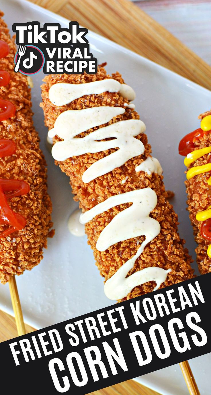 fried street korean corn dogs with ketchup and mayonnaise