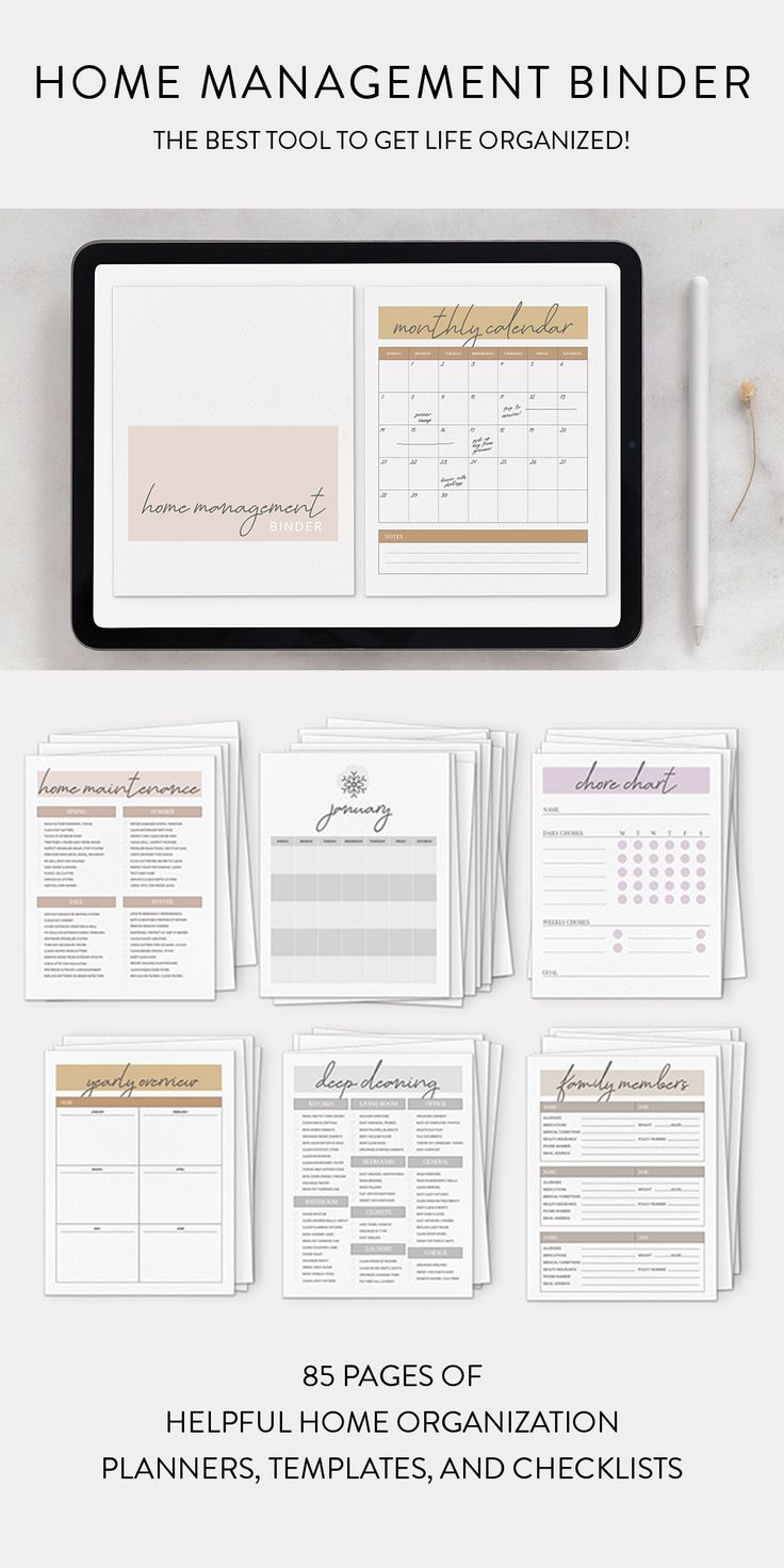 Printable and digital home organization binder, 85 pages of home management prints Home Binder Ideas, Home Planner Ideas, Home Management Planner, Home Management Binder Free Printables, Home Planner Binder, Free Home Management Binder Printables, Digital Home Management Binder, Family Notebook Home Management Binder Free Printables, Life Management Binder