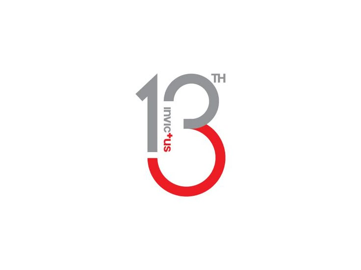 the number thirteen in red and grey on a white background