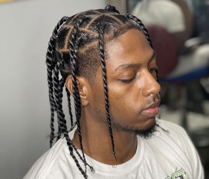 Two Strand Braids Men, Short Single Braids Men, 2strands Twist Men, Men’s Triangle Braids, Men’s Braids Top, Twist Hair Men, Mens Hairstyles Curly, Mens Twists Hairstyles, Men Blonde Hair