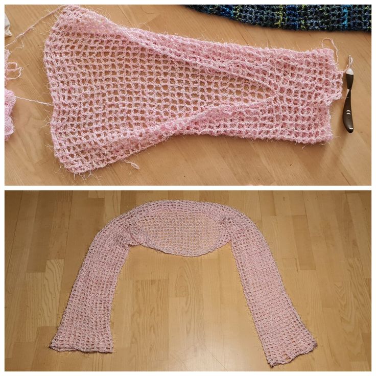 two pictures showing how to make a knitted sweater