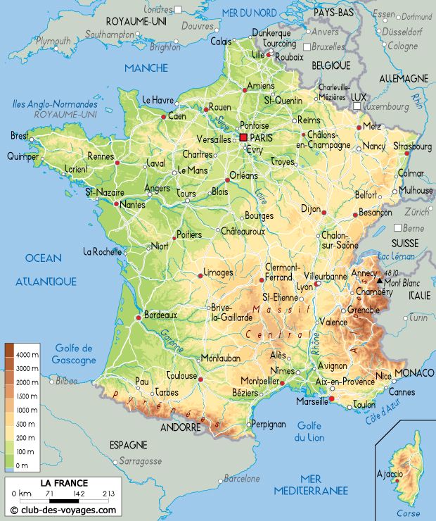 a large map of france with all the major cities and towns on it's sides