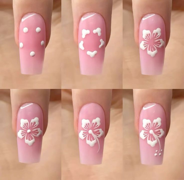 Nails Hibiscus, Hibiscus Flower Nails, Hibiscus Nail Art, Carcase Iphone, Acrylic Inspiration, Girly Acrylic, Cute Simple Nails, Flowers Tutorial, Summery Nails