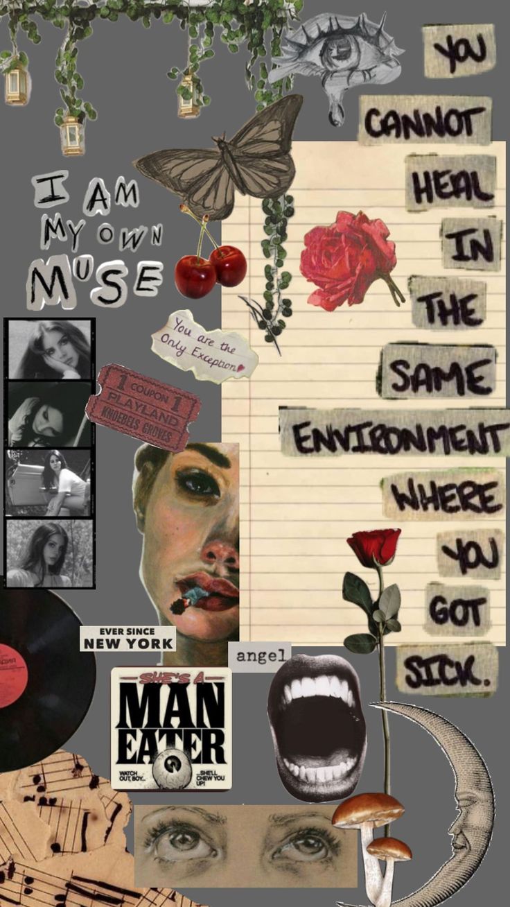 collage of various images with words and pictures on them, including an image of a woman's face