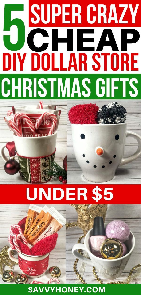 christmas gifts under $ 5 with text overlay that reads, 5 super crazy diy dollar store christmas gifts under $ 6