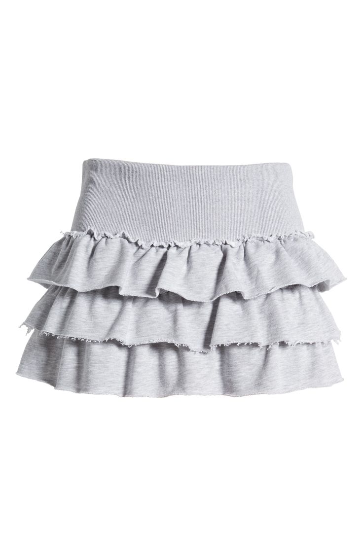 Cascading ruffles lend stunning dimension to a soft French terry skirt fashioned in a stem-baring silhouette. Pull-on style 95% cotton, 5% spandex Machine wash, dry flat Imported Stretch Cotton Mini Skirt With Ruffles, Ruffle Skirts, Cascading Ruffles, Stockholm Fashion, Simple Trendy Outfits, Cute Skirts, Mode Inspiration, Preppy Outfits, Dream Clothes