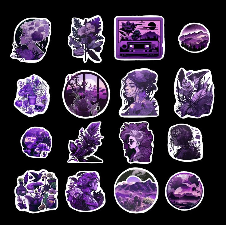 the purple stickers are all different shapes and sizes