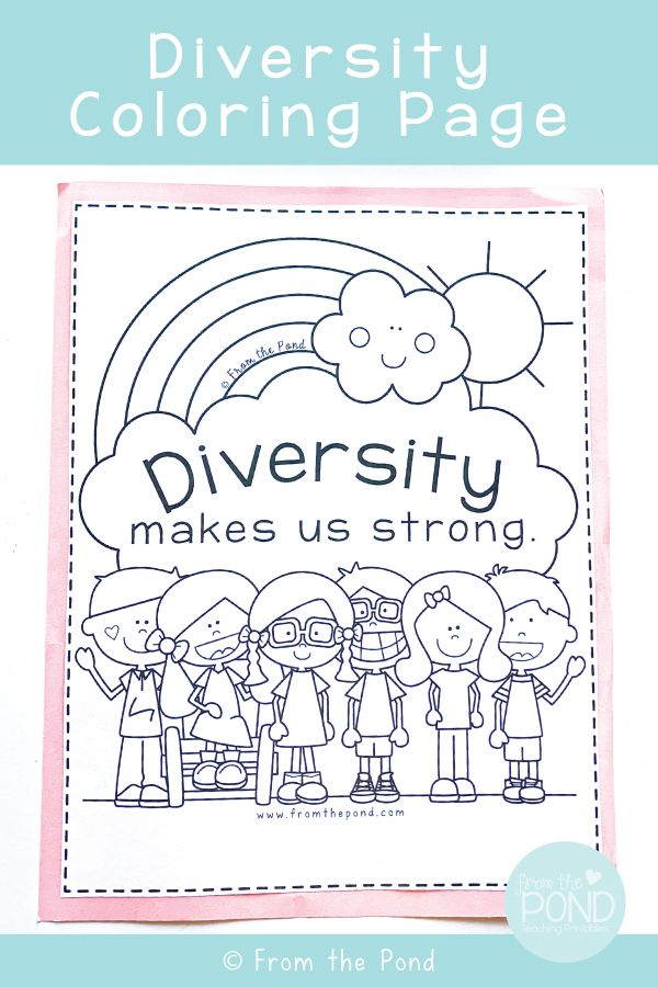 a coloring page with the words, diversity makes us strong on it and an image of children