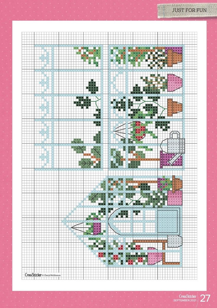 a cross stitch pattern with flowers and potted plants