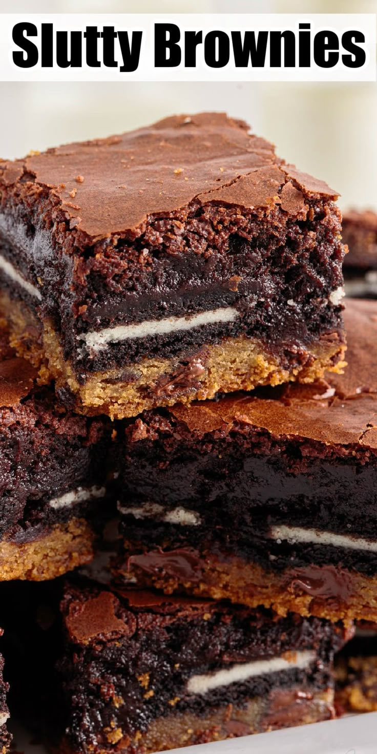 several brownies stacked on top of each other with the words, gluty brownies