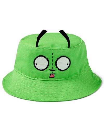 Who doesn't love GIR? Celebrate your favorite character from Invader Zim with this officially licensed bucket hat. Featuring GIR's iconic green color and adorable eyes, this hat adds a playful touch to any outfit while keeping you shaded in style. Officially licensed Regular fit Material: Cotton Care: Spot clean Imported Cute Streetwear Hats, Monster Hats For Kids, Adjustable Green Bucket Hat For Streetwear, Fun Green Hat For Outdoor, Fun Green Outdoor Hat, Green Bucket Hat For Streetwear, Playful Green Brimmed Bucket Hat, Novelty Green Adjustable Hat, Cute Green Snapback Hat