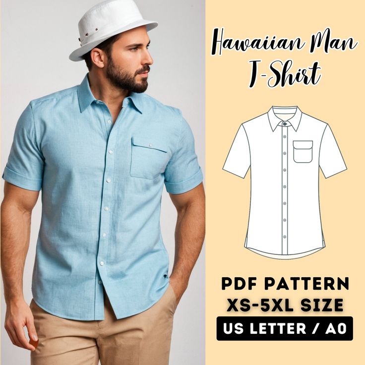 the hawaiian man's shirt pattern is available for men in sizes xxs - 5xl