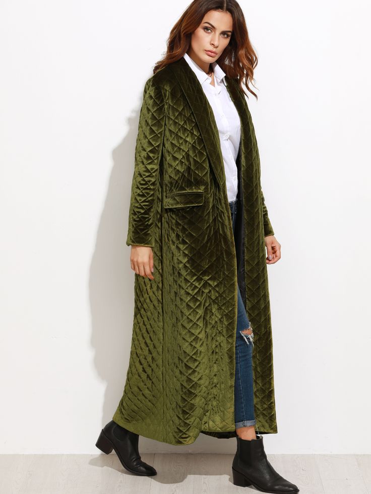 long line velvet coat Velvet Coat Women, Green Velvet Coat, Girls Long Coat, Long White Coat, Long Green Coat, Green Shawl, Long Quilted Coat, Quilted Velvet, Velvet Dress Designs