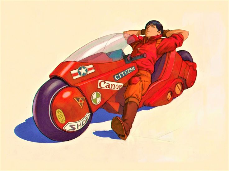 a drawing of a man riding on the back of a motorcycle