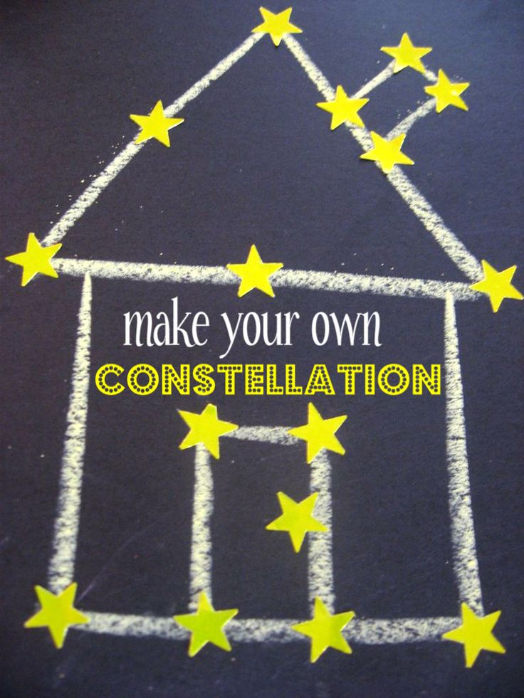 a chalk drawing of a house with stars and the words make your own constellation written on it