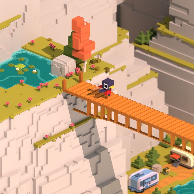 an animated image of a bridge over a river