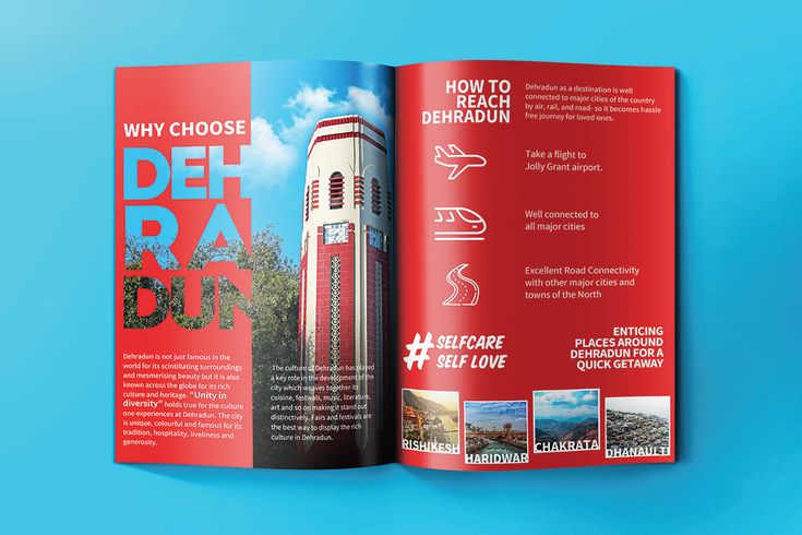 a brochure is shown on a blue background