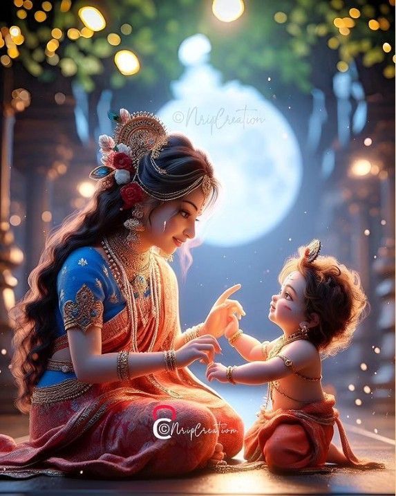 an image of a mother and child in the moonlight